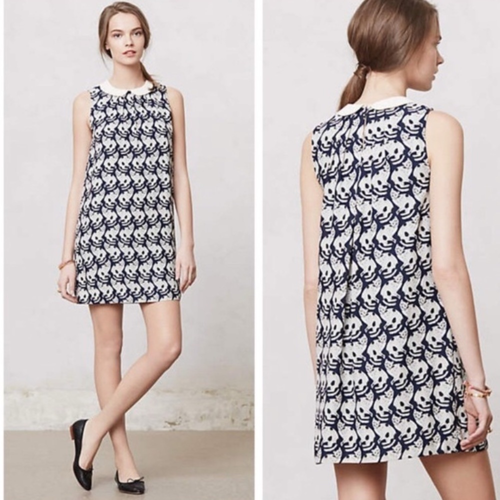 Anthropologie Cat Feline Navy and White Sleeveless Dress - XS
